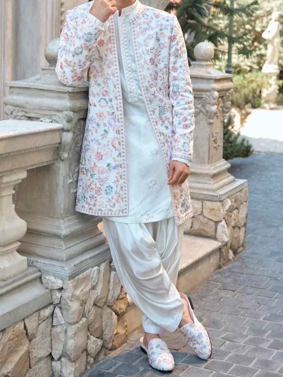 Multi-Coloured Open Sherwani Set