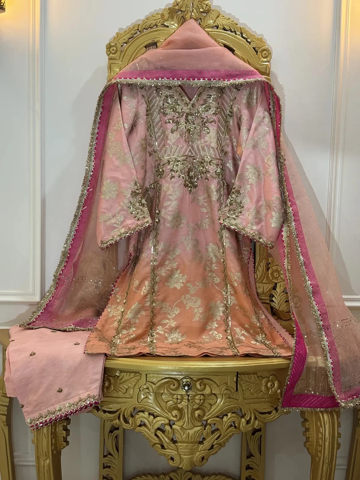 Elegant Blush Pink Banarasi Silk Embroidered Suit